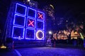 Outdoor lighting festival with immersive light ` Tic-Tac-Toe game ` installations and projections ` in Vivid Sydney` Royalty Free Stock Photo